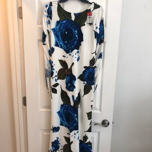 Blue floral white evening dress (long)